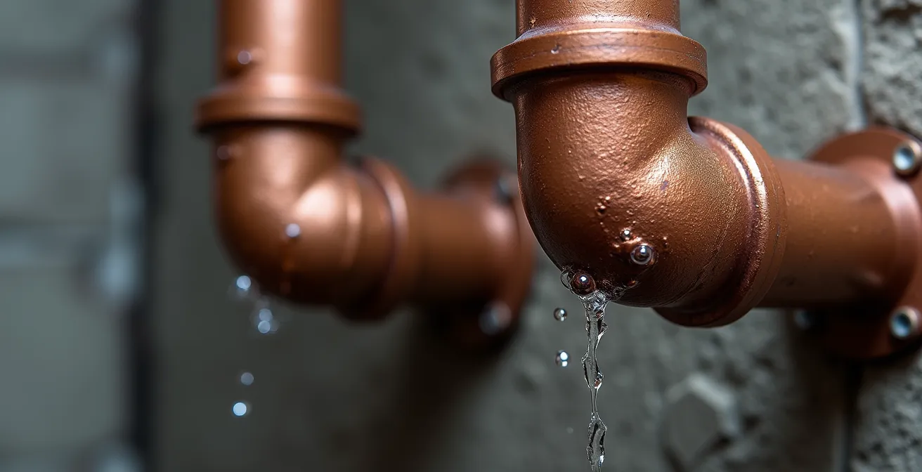 Side-by-side comparison of pipe condensation versus active leak patterns