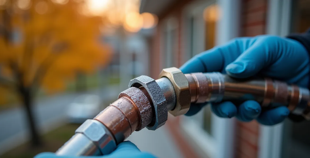 Professional HVAC technicians installing a heat pump system on a Montreal home during fall season