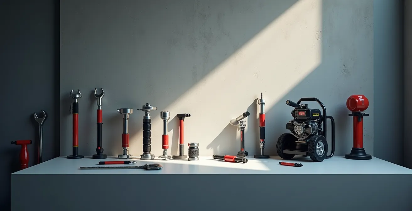 Split-screen comparison showing in-house maintenance staff and professional contractor working on plumbing systems