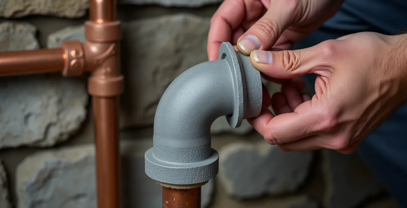 Properly insulated pipe elbow with foam covering in basement setting