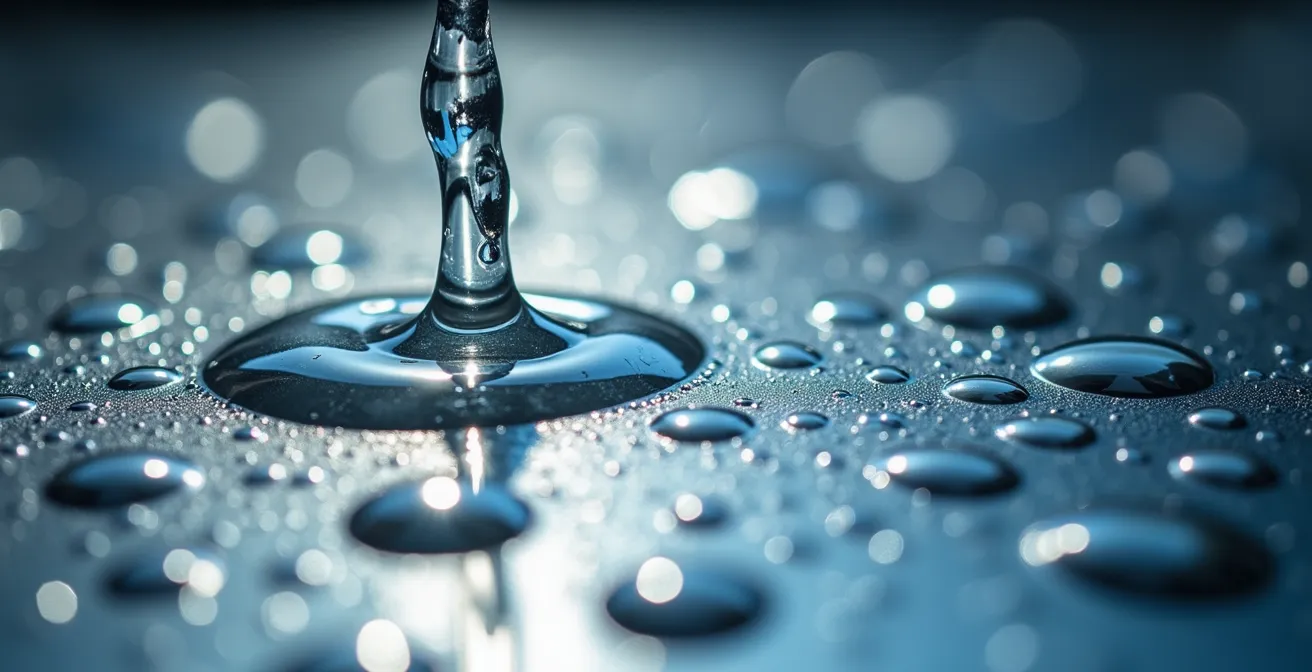 Macro shot of water droplets forming unique patterns representing different flow signatures